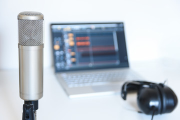 isolated condenser microphone of a home recording studio