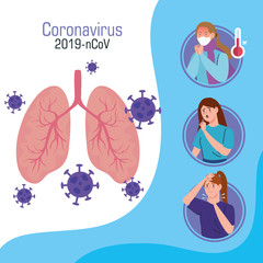 coronavirus 2019 ncov infographic with lungs and people sick vector illustration design