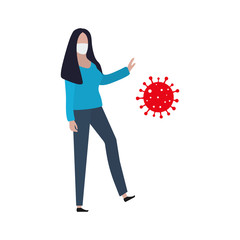 Woman in a protective mask resists the virus. Fashion trendy illustration, flat design. Pandemic and epidemic of coronavirus in the world