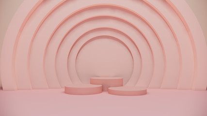 Fototapeta premium cosmetics stand in circle pastel background,3d rendering design