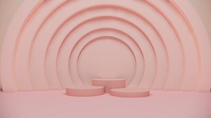 cosmetics stand in circle pastel background,3d rendering design