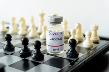 vaccine for anti virus with International chess sport of thinking game on the floor