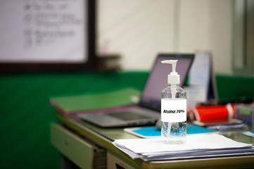 Alcohol gel 70% in office for cleaning hand safe corona virus 2019