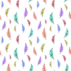 Cute cartoon colorful boho feathers seamless pattern