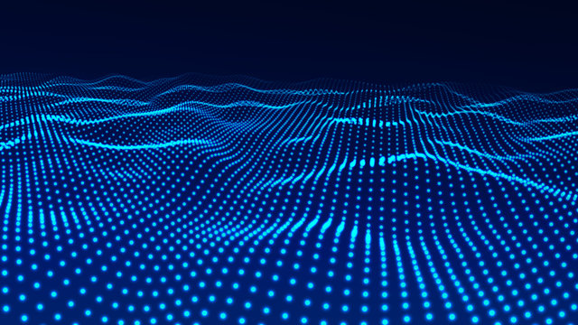 Wave of particles. Abstract background with a dynamic wave. Big data. Futuristic blue vector illustration.