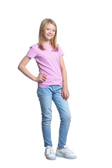 Fototapeta premium Cute little girl posing isolated on white background