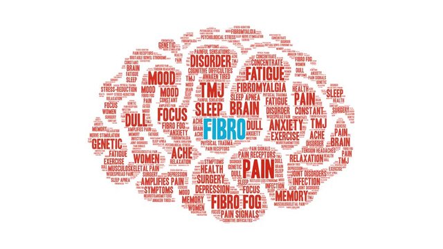 Fibro animated word cloud on a white background. 