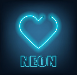 Neon light , blue heart, blue background