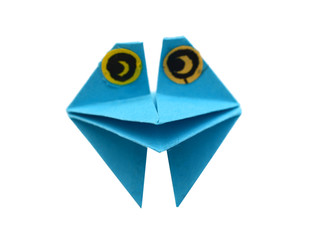 A blue croaking frog paper isolated white