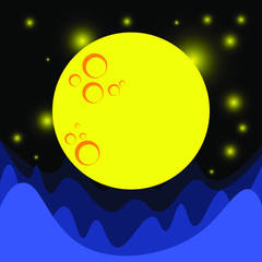 The moon and stars, the yellow moon and the sea waves are used as background images
