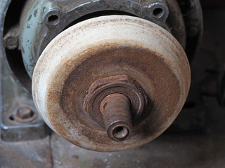 Close-up of an old grinding machine for finishing and processing metal. Industrial tool