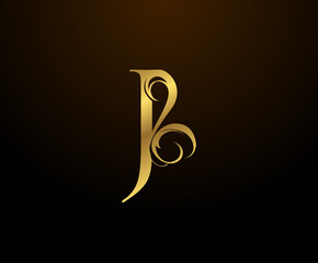 Graceful Initial J Gold Letter logo. Vintage drawn emblem for book design, weeding card, brand name, business card, Restaurant, Boutique, Hotel. 