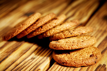 Oat cookies on wooden table