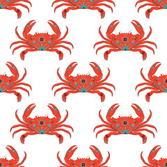 seamless pattern with crabs. Image of a cute crab with flowers decorate. vector illustration. vector crab. flat image crab