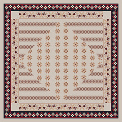 printed silk square scarf with ethnic design 