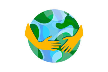 Hands hold the planet, the globe, the Earth. Beautiful illustration for design. The concept of environmental protection, of the holiday. World environment day, vector. Environmental protection.