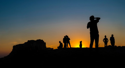 Fototapeta na wymiar Silhouette of tourists at Mehrangarh fort in Jodhpur