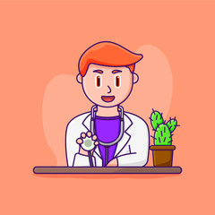 vector doctor with stethoscope and cactus