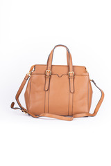 leather elegant women bag. Fashionable female handbag, isolated