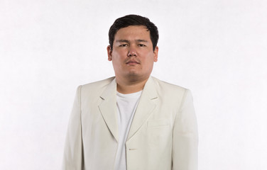 portrait of a Kazakh man in a white jacket on a white background