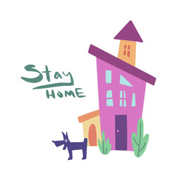 Cute house vector illustration. Stay home