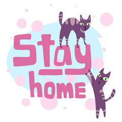 Stay home vector illustration with cats.