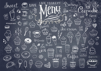 Drawings of various objects for cafes or bakery