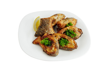 Portion of fresh fry fish isolated on the white