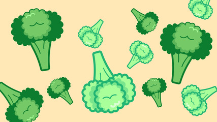Big and small green broccoli on beige background. Vectors