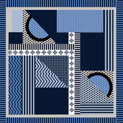 printed silk square scarf with abstract geometric pattern design