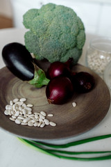 Beans, zucchini, broccoli, eggplant - healthy foods on a diet