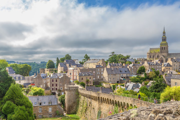 Fototapeta na wymiar Dinan, France. View of the old town, fortifications and the basilica of Saint-Sauveur