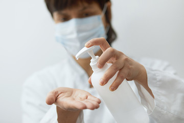 Woman  hand using alcohol gel clean wash hand sanitizer anti virus bacteria dirty skin care