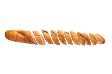Sliced bread isolated on a white background. Bread slices viewed from above. Top view