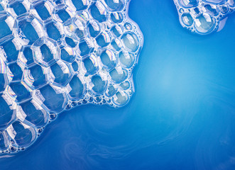 Horizontal glamorous blue background with bubbles. abstract painting in soft pastel colors