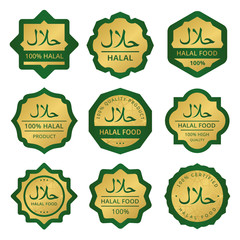 set of traditional halal food product labels
