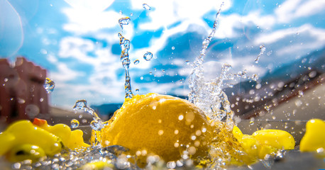 Splashing water and ducks