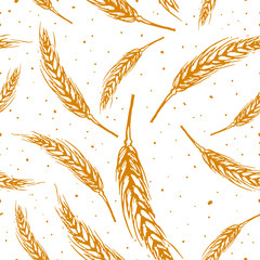 Vector seamless pattern illustration ears of wheat. Malt beer background. Autumn harvest.