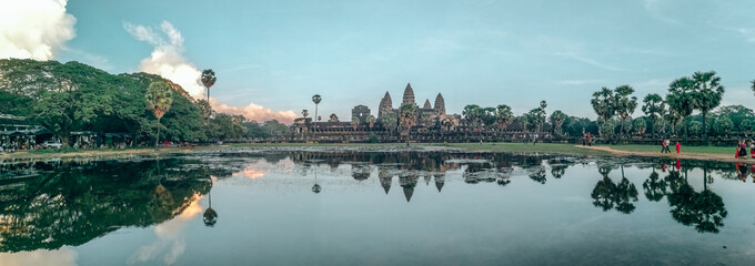 Panorama shot at Angkor Wat, Cambodia (sunset)