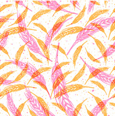 Vector seamless pattern illustration ears of wheat. Malt beer background. Autumn harvest.
