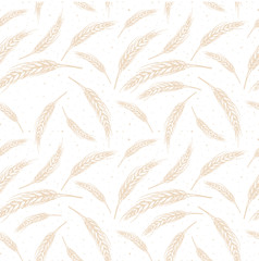 Vector seamless pattern illustration ears of wheat. Malt beer background. Autumn harvest.