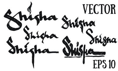 Set of hookah labels, badges and design elements. Vintage logo, emblem vector illustration. Shisha lettering.