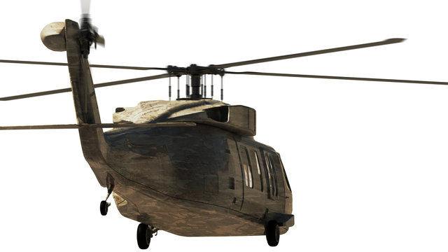 Military helicopter isolated on white. Render 3d. Illustration.