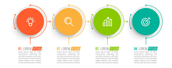 Minimal Business Infographics template. Timeline with 4 steps, options and marketing icons .Vector linear infographic with four circle conected elements. Can be use for presentation.