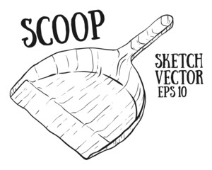 Cleaning supplies. Scoop for garbage vector sketch. 