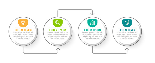 Minimal Business Infographics template. Timeline with 4 steps, options and marketing icons .Vector linear infographic with four circle conected elements. Can be use for presentation.