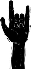Rock hand sign silhouette, grunge template for your slogan, text or announcement. Music festival poster. 