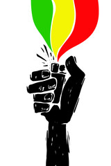 Hand sign with lighter, grunge template for your slogan, text or announcement. Reggae festival poster. Music background.
