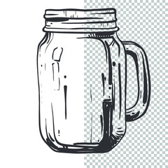 Glass transparent vintage doodle mason jar Isolated on the white background. Vector hand drawn illustration.