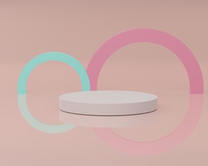 3d abstract minimalist geometric forms. Glossy luxury podium for your design in trendy. Fashion show stage,pedestal, shopfront with colorful theme.